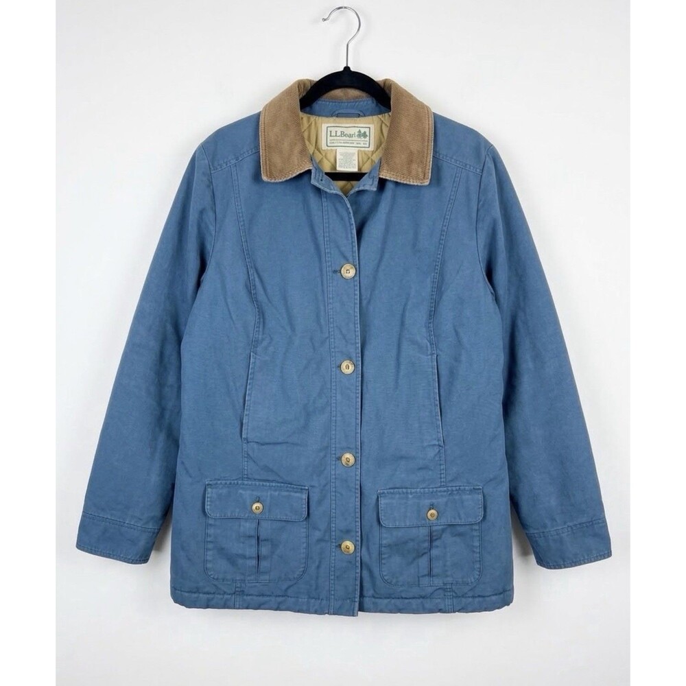 L.L. Bean Womens 1X Blue Canvas Field Barn Coat Jacket Quilted Thinsulate